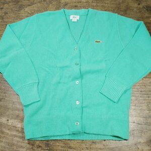 Vintage Izod Lacoste Sweater Sz 34 Green Cardigan Button Long Sleeve USA